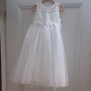 White Lace Dress With Pearl And Bow Details